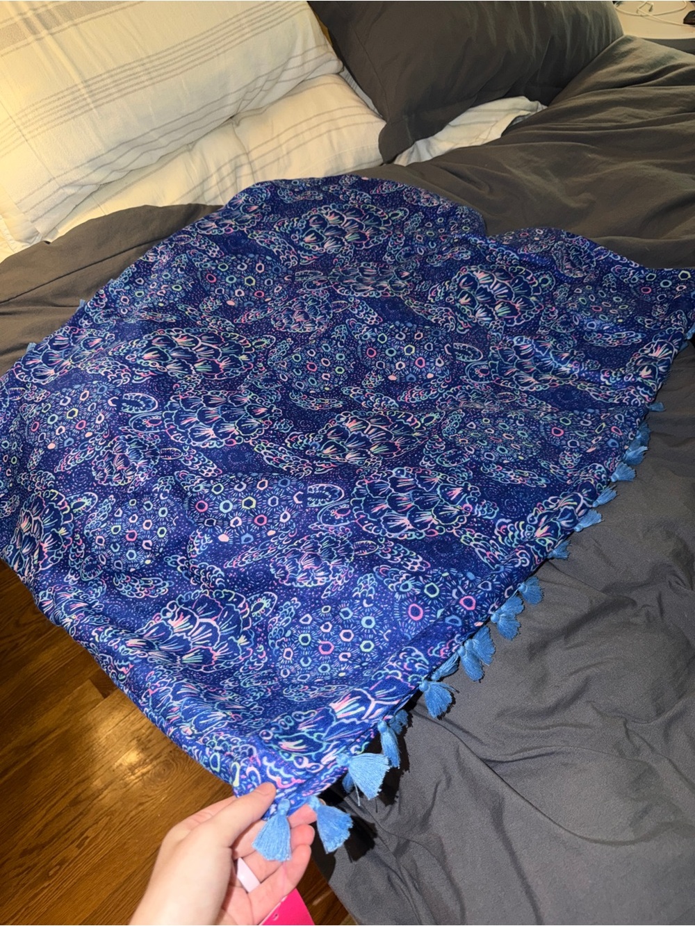 Lilly Pulitzer Blue Multi Paisley Tassel Scarf - Picture 2 of 3